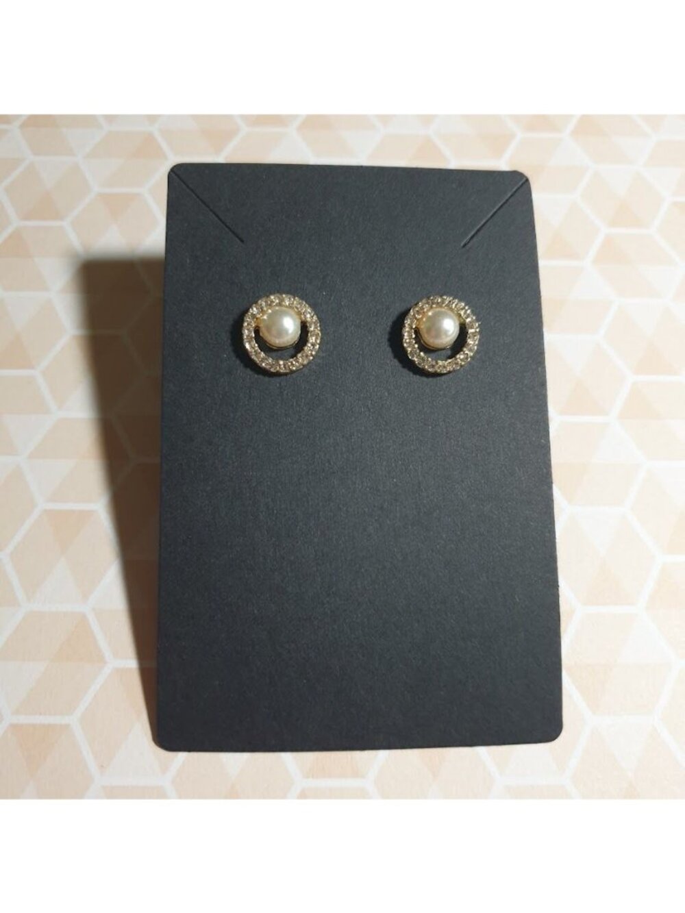 Gold Tone Stud Earrings Faux Pearl Center Crystal Elegant Fashion Jewelry Gift